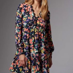 Anthropologie Maeve Piper Floral Mini Dress Black V Neck Pullover Plus Size XL